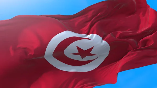 Bandeira Tunísia Acenando Fundo Tunisiano Vento Tunísia Fundo — Fotografia de Stock