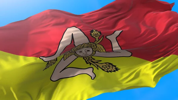Сицилійський Прапор Розмахує Реалістичним Сицилійським Минулим Сицилія — стокове фото
