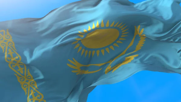 Bandera Kazajstán Ondeando Viento Fondo Bandera Kazajstán — Foto de Stock
