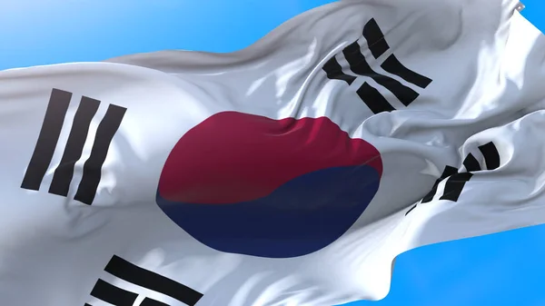 한국의 국기가 바람에 흔들리고 서울의 — 스톡 사진