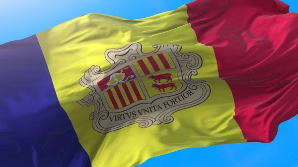 Bandiera Andorra Sventola Nel Vento Realistico Sfondo Andorrana Andorra Sfondo — Foto Stock