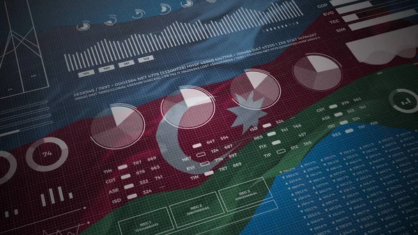 Азербайджанський Інформаційний Аналіз Звітів Фінансових Даних Інфографіка Прапорами Колонками Секторною — стокове фото