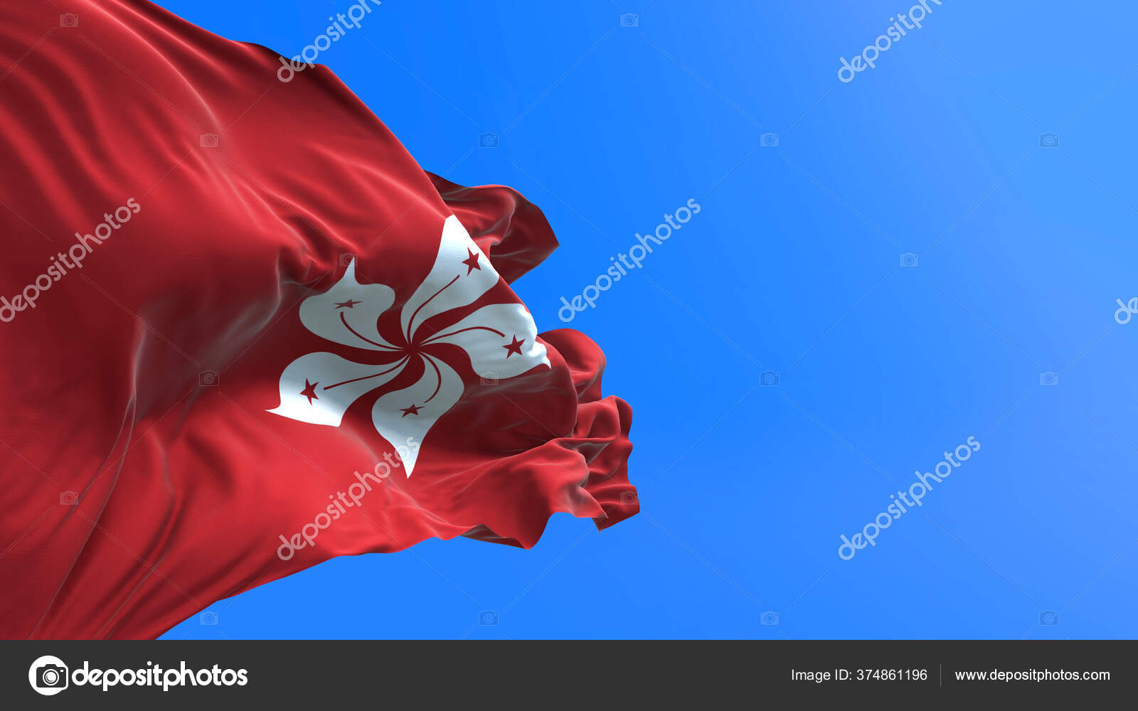 香港国旗3D真实感挥动旗帜背景— 图库照片©MyVector＃374861196