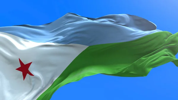 Dzsibuti Zászló Realisztikus Integető Zászló Háttér — Stock Fotó