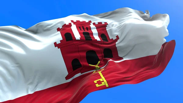 Gibraltar Flagga Realistisk Viftande Flagga Bakgrund — Stockfoto