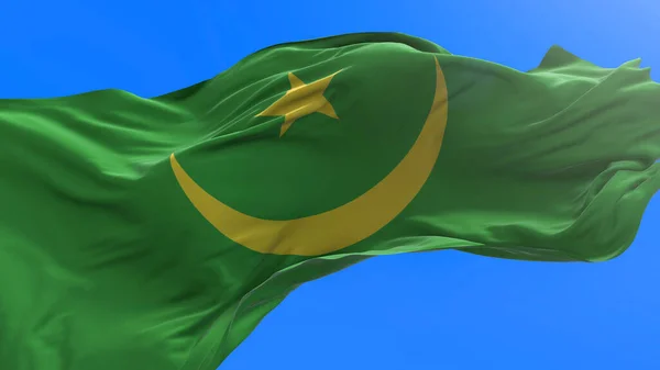 モーリタニア国旗 3D現実的な波浪旗の背景 — ストック写真