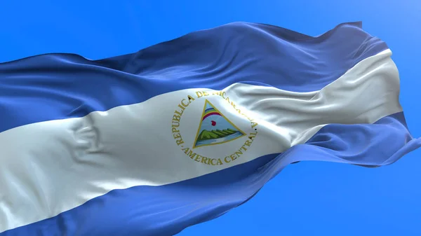 Nicaragua Vlag Realistische Zwaaiende Vlag Achtergrond — Stockfoto