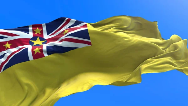 Niue Flagga Realistisk Viftande Flagga Bakgrund — Stockfoto