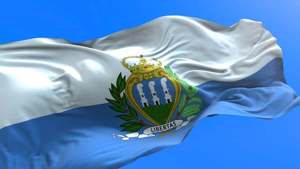 San Marino Flag Realistik Melambaikan Bendera Latar Belakang — Stok Foto