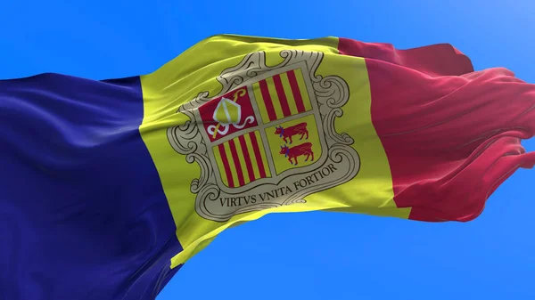 Andorra Vlag Realistische Zwaaiende Vlag Achtergrond Stockfoto