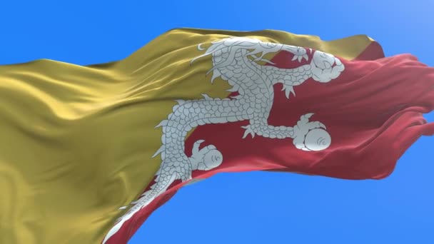 Bhutan Vlag Realistische Zwaaiende Vlag Achtergrond — Stockvideo