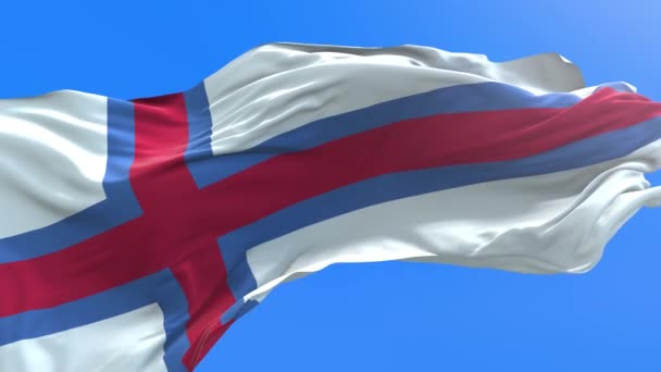 法罗群岛国旗 3D真实感挥动国旗背景 — 图库视频影像