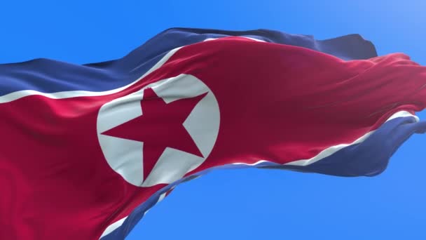 Korea Noord Vlag Realistische Zwaaiende Vlag Achtergrond — Stockvideo