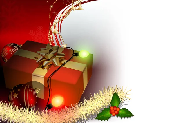 Χριστουγεννιάτικο φόντο με κόκκινο χριστουγεννιάτικο δώρο — Διανυσματικό Αρχείο