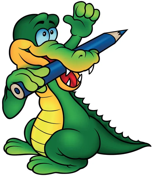 Crocodile Painter with Hand Up — Stock Vector