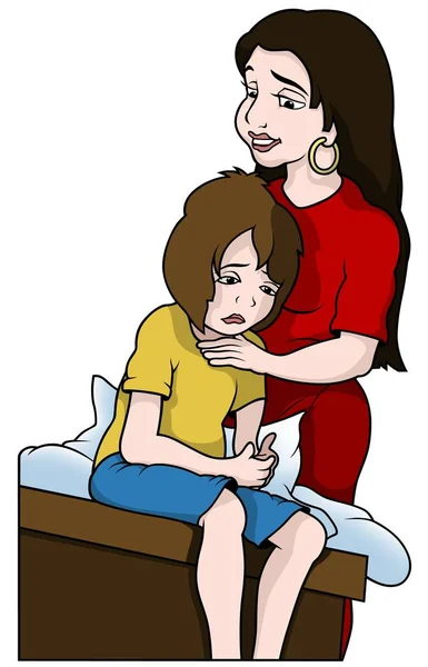 Mamá e hijo infeliz — Vector de stock