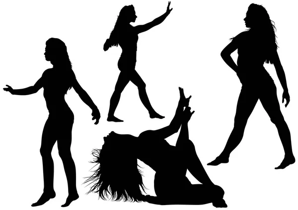 若い女性の踊りのシルエット — ストックベクタ