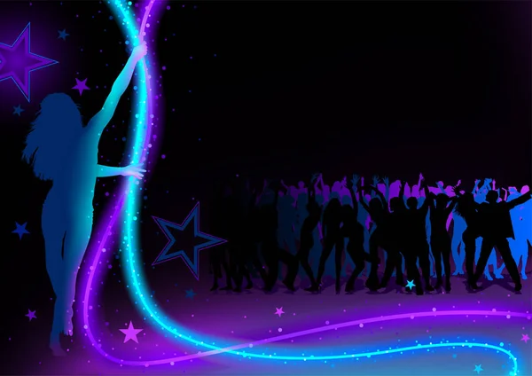 Dance Party Background with Young Woman Silhouette — Stock Vector
