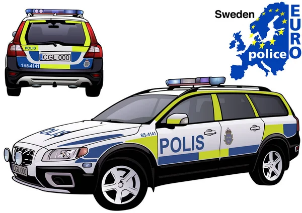 Svezia auto della polizia — Vettoriale Stock