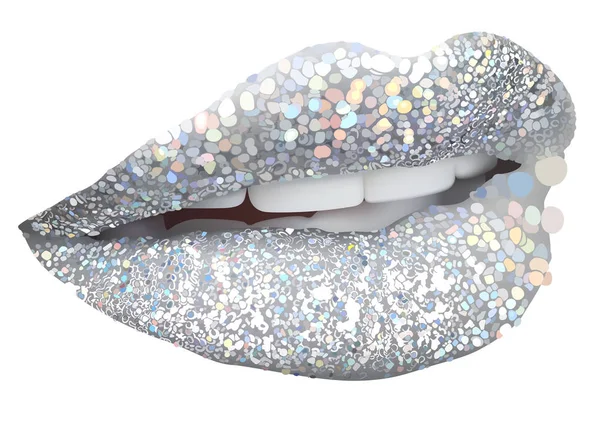 Серебряные губы с блестками — стоковый вектор