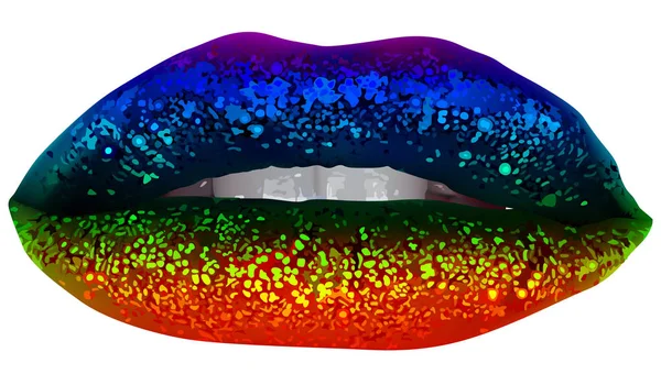 Rainbow Party Lips with Glitter — Stock Vector