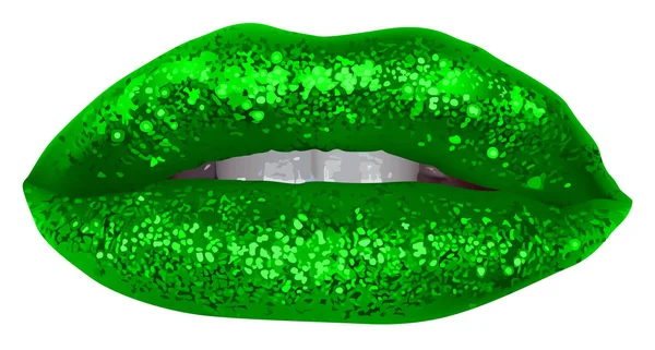 Green Lips with Glitter — Stock Vector