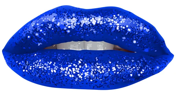 Blue Lips with Glitter — Stock Vector