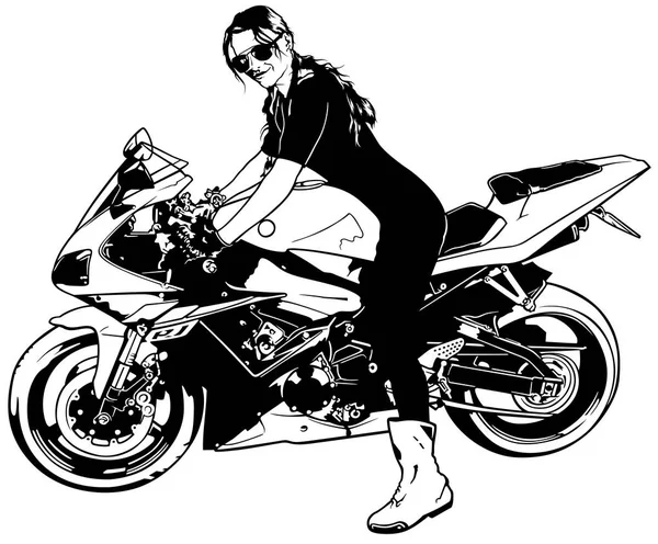 Mujer motociclista en motocicleta — Archivo Imágenes Vectoriales