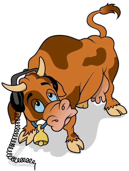 Cow with Headphones — Stock Vector