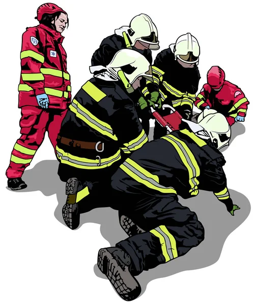 Feuerwehrleute und Retter — Stockvektor