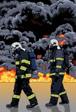 Firefighters and a Big Fire clipart