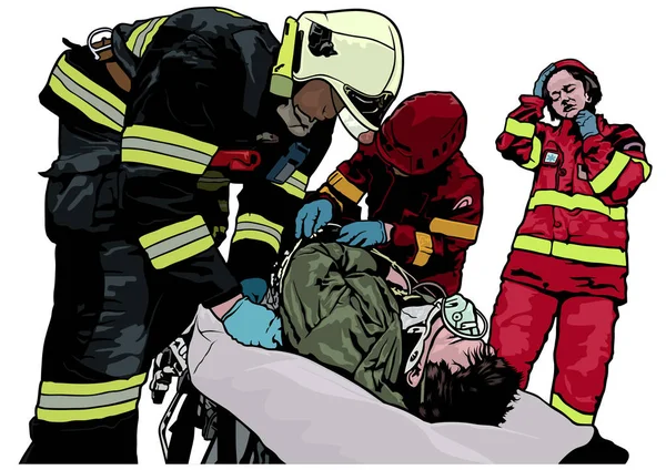 Pompiers et sauveteurs et sauveteurs — Image vectorielle