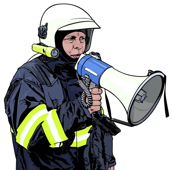 Brandweerman met megafoon — Stockvector