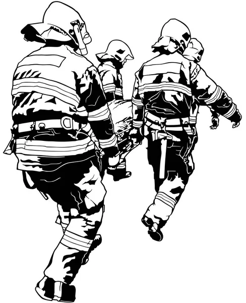 Firefighters and Saved Human — Stock Vector