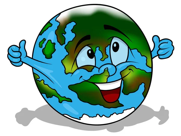 Cartoon Earth mostra Pollici in su — Vettoriale Stock