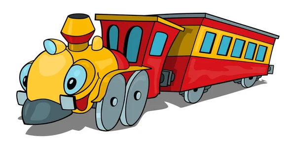 漫画鉄道の機関車を笑みを浮かべてウィットします。 — ストックベクタ