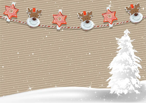 Kerstmis achtergrond met wasknijper decoratie — Stockvector