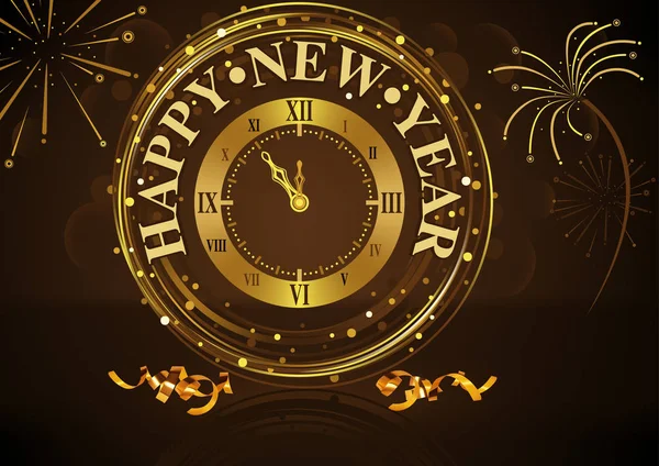 Feliz Ano Novo Saudação com Relógio de Parede Dourada —  Vetores de Stock