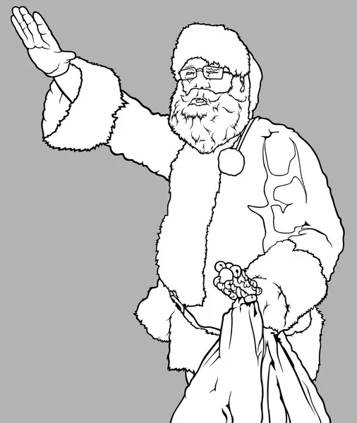 Santa Claus viftande och hålla en säck — Stock vektor