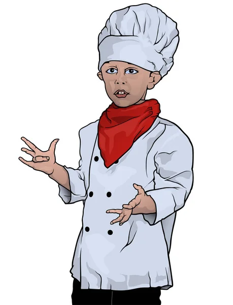 Petit Chef Présentant Gesticulant Avec Les Mains Illustration Colorée Vecteur — Image vectorielle