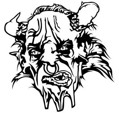 Şeytan Head - siyah ve beyaz şeytan illüstrasyon vektör