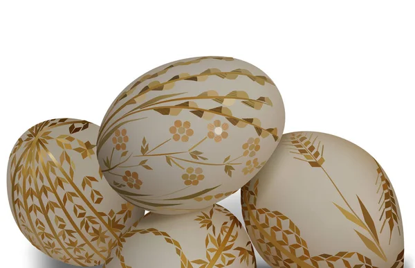 Ovos Páscoa Brancos Com Padrão Ornamental Fundo Branco Ilustração Detalhada —  Vetores de Stock