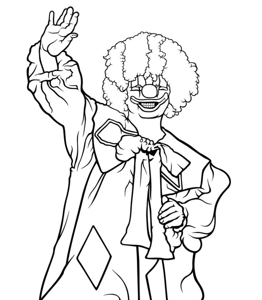 Happy Clown Waving Ilustração Delineada Preto Branco Vetor — Vetor de Stock