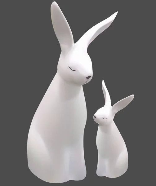Sculpture Two White Easter Bunnies Design Elements Easter Illustration Vector — Stock Vector