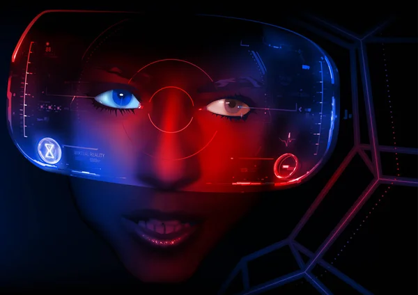 Visage de femme avec affichage VR — Image vectorielle