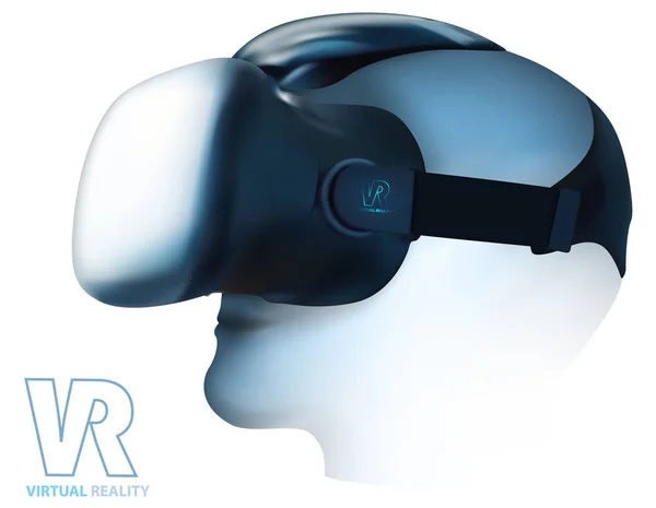 Virtual Reality Bril Headset Hoofd Geïsoleerd Een Witte Achtergrond Gedetailleerde — Stockvector