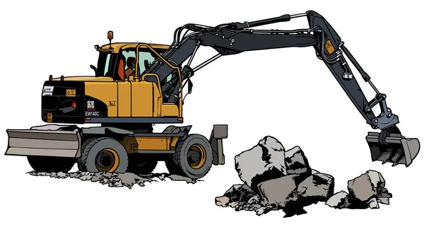 Máquina Excavadora Trabajo Ilustración Colores Vector — Vector de stock