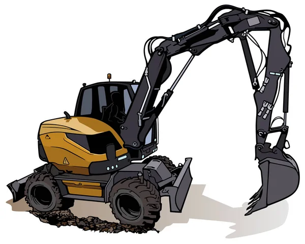 Mașină Excavator Roți Ilustrație Colorată Vector — Vector de stoc