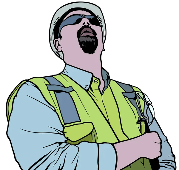 Supervision Construction Illustration Homme Gilet Haute Visibilité Vecteur — Image vectorielle