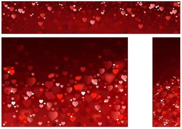 Абстрактные Баннеры Яркие Красные Сердца Набор Фоновых Иллюстраций Блестящими Сердцами — стоковый вектор